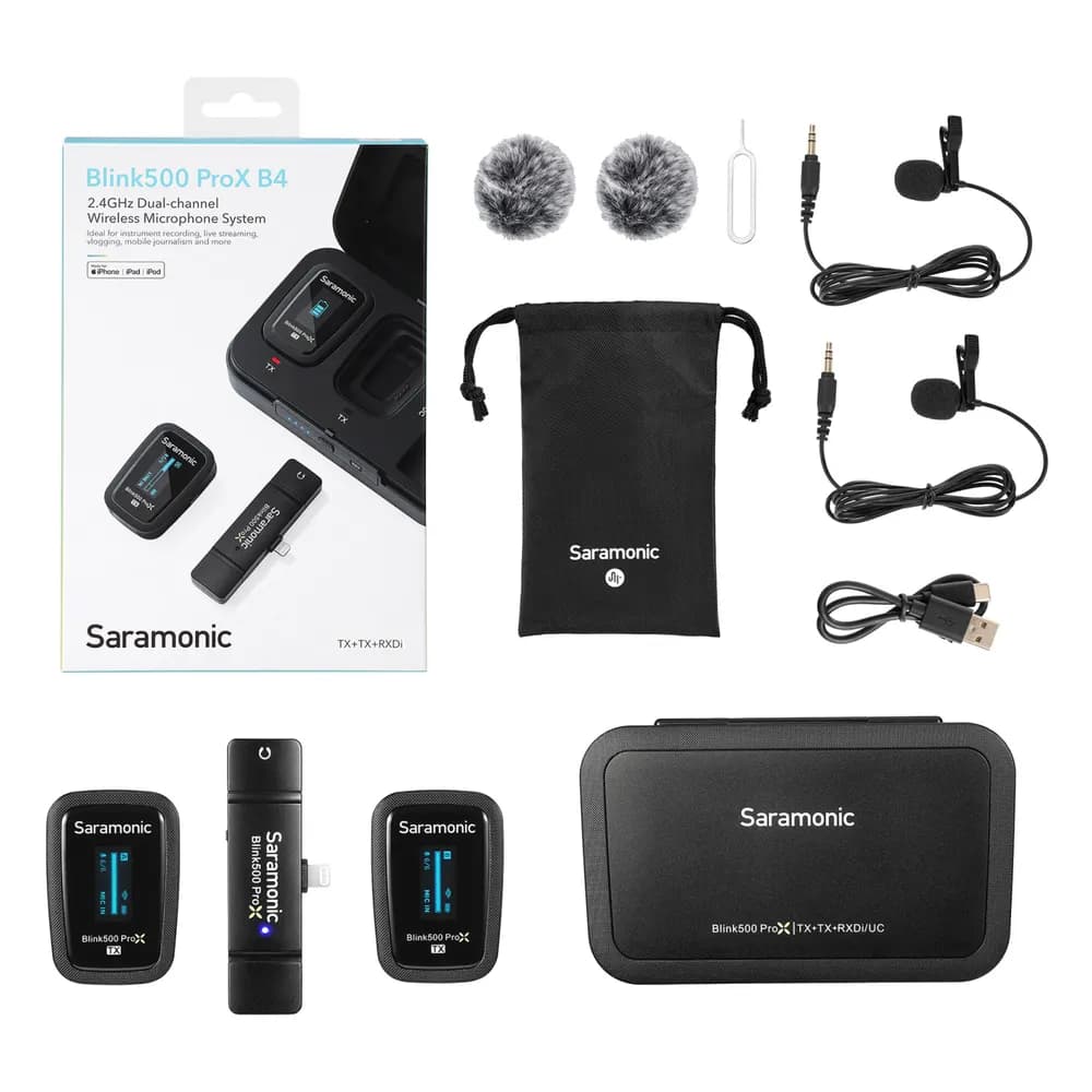 Saramonic Blink500 ProX B4 – Micrófono Inalámbrico Doble para iPhone con Lightning (Solo iPhone y iPad Lightning)