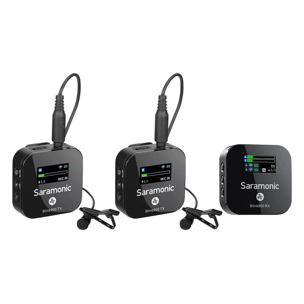 Saramonic Blink900 B2 – Micrófono Inalámbrico para Cámara y Celular, 2 Personas, con 2 Lavalier y Receptor 3,5 mm