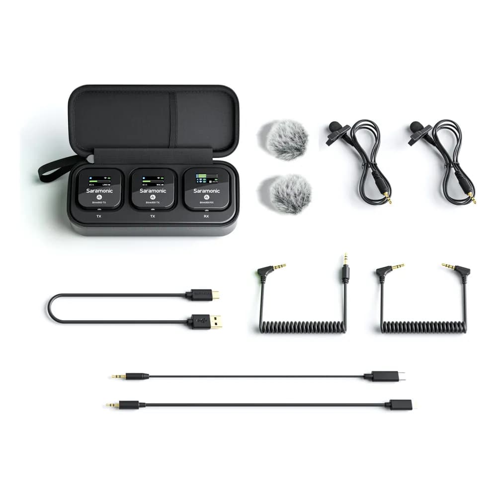 Saramonic Blink900 B2 – Micrófono Inalámbrico para Cámara y Celular, 2 Personas, con 2 Lavalier y Receptor 3,5 mm