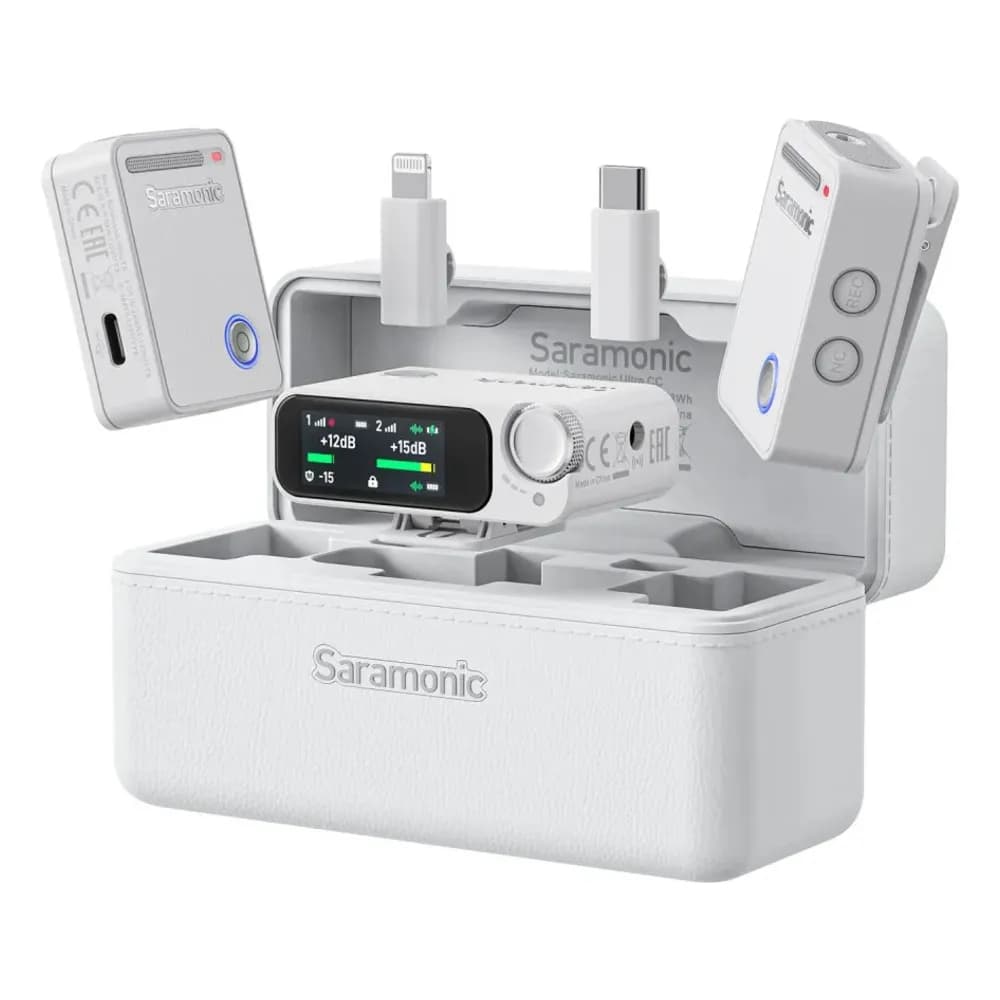 Saramonic Ultra 02 Blanco – Micrófono Inalámbrico Doble con Grabación Interna 32-bit para Cámara y Celular