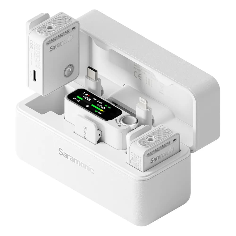 Saramonic Ultra 02 Blanco – Micrófono Inalámbrico Doble con Grabación Interna 32-bit para Cámara y Celular