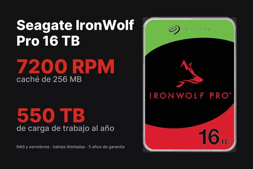 Seagate IronWolf Pro 16 TB – Disco duro 3,5" para NAS - 16 TB - Vista alternativa en LEMM DJ Store
