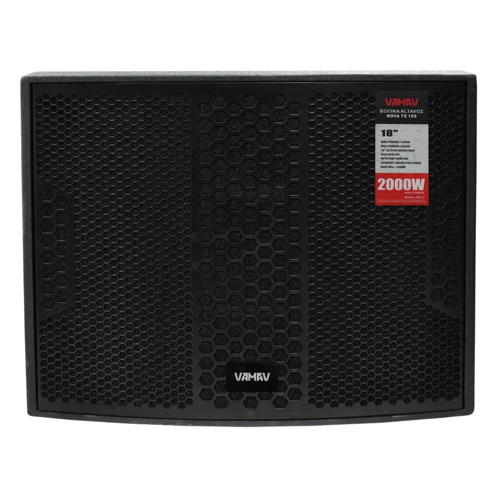 VAMAV TX18S – Subwoofer Activo 18" 1000 W RMS Band-Pass con DSP y Pantalla a Color