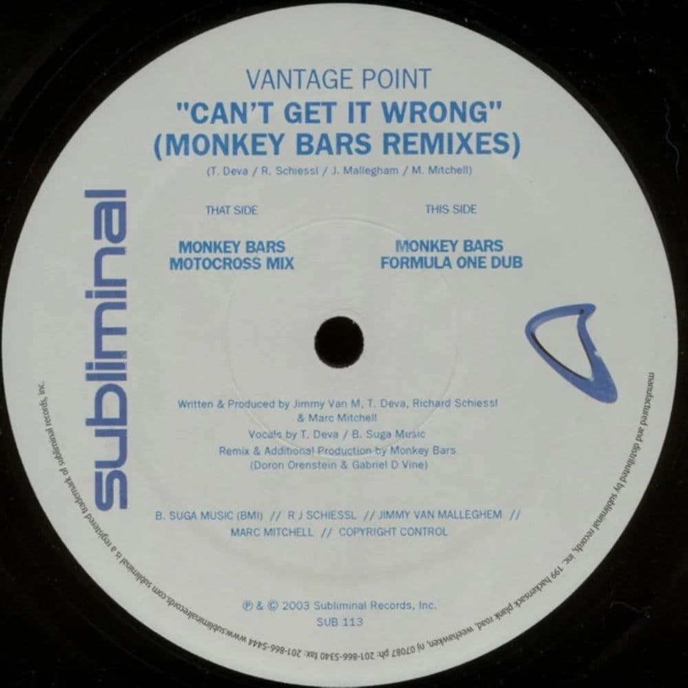 Vantage Point - Can't Get It Wrong (Monkey Bars Mixes) (12") (Vinilo usado VG+)