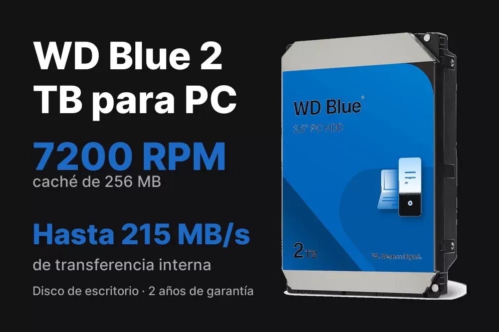 WD Blue 2 TB – Disco duro 3,5" para PC de escritorio - 2 TB · 7200 RPM · caché 256 MB - Vista alternativa en LEMM DJ Store