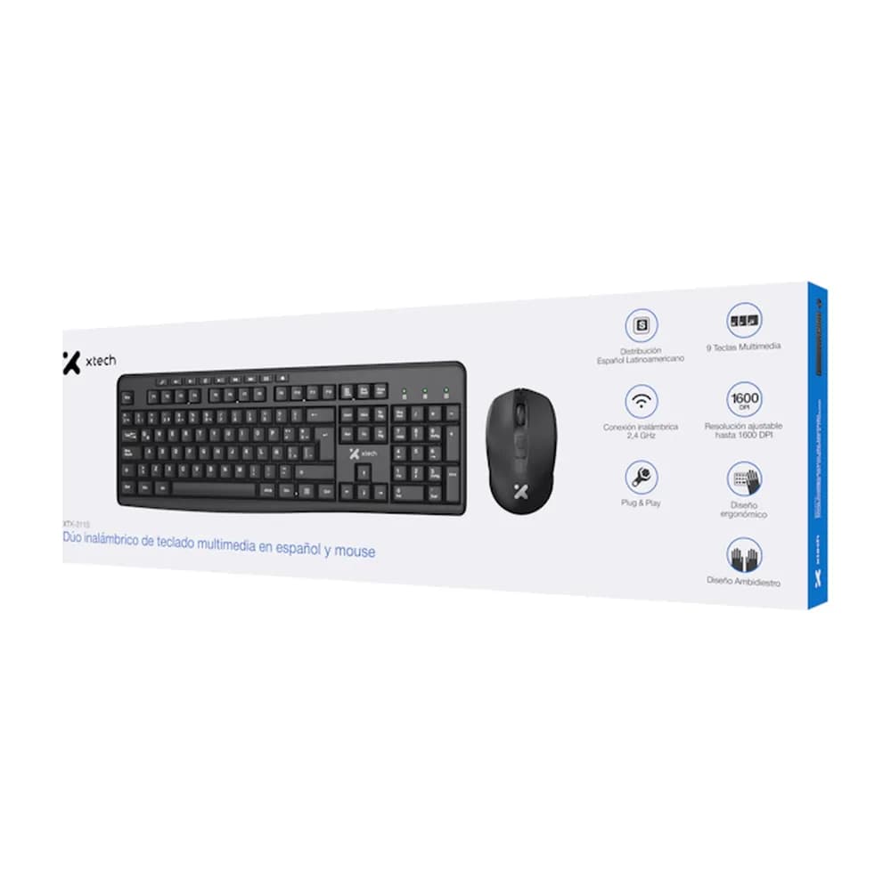 Xtech XTK-311S – Kit de Teclado y Mouse Inalámbrico 2,4 GHz