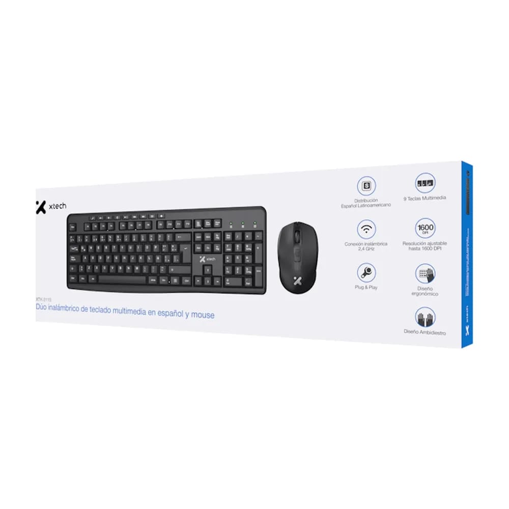 Xtech XTK-311S – Kit de Teclado y Mouse Inalámbrico 2,4 GHz - Negro - Vista alternativa en LEMM DJ Store
